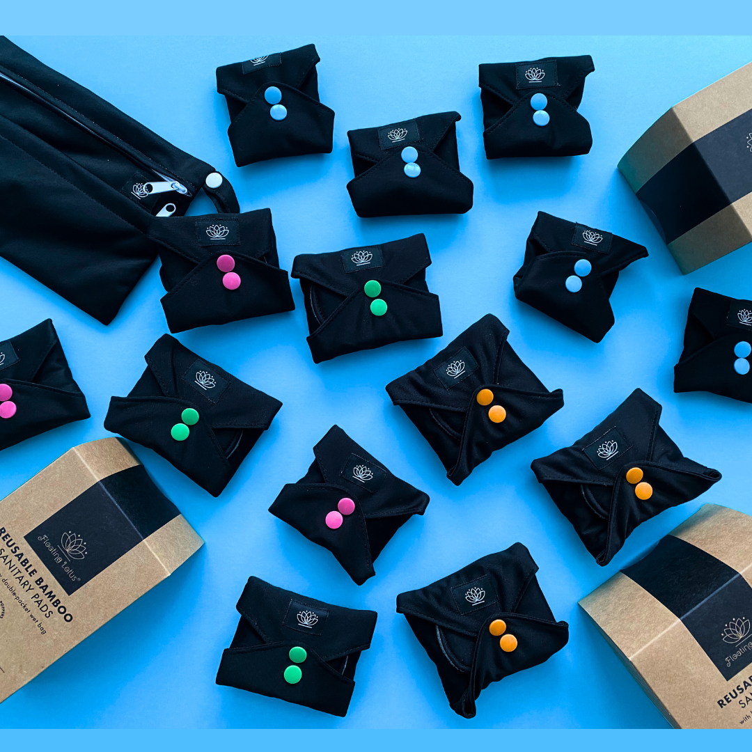 14 Pads Full Set | Reusable Sanitary Pads | VALUE BUNDLE: Small, Medium, Large, XL Sizes | Floating Lotus - Floating Lotus Pads